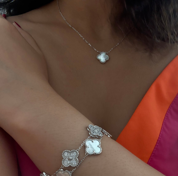Vancleef style silver set with mother of pearl