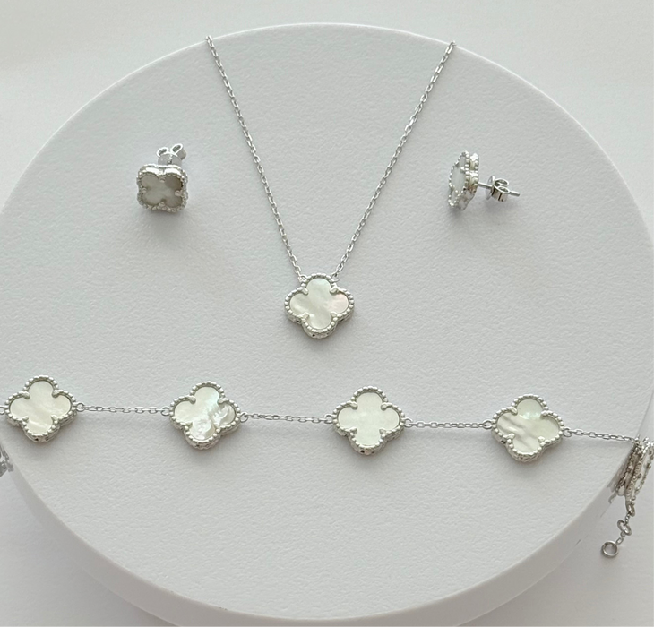 Vancleef style silver set with mother of pearl