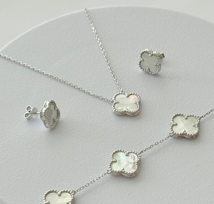 Vancleef style silver set with mother of pearl