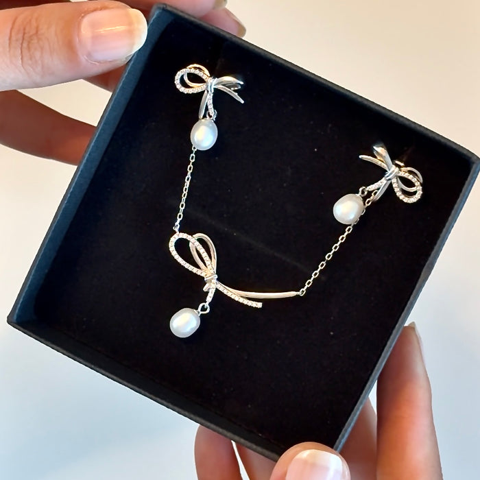 Pearl Silver Set ( Necklace and stud Earrings)