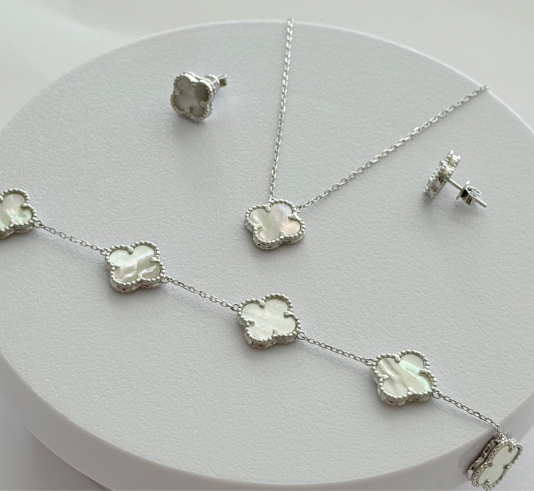 Vancleef style silver set with mother of pearl