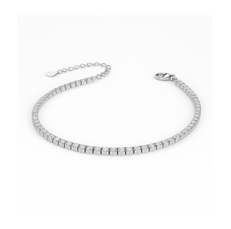 925 Sterling Silver tennis bracelet with cubic zirconia inlay, adjustable size design, elegant jewelry for any occasion.