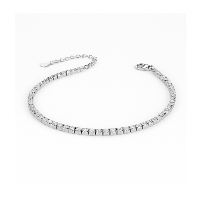 925 Sterling Silver tennis bracelet with cubic zirconia inlay, adjustable size design, elegant jewelry for any occasion.